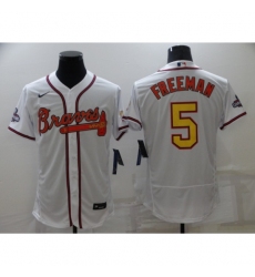 Men's Atlanta Braves #5 Freddie Freeman 2021 White Gold World Series Champions Jersey