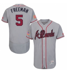 Men's Majestic Atlanta Braves #5 Freddie Freeman Grey Fashion Stars & Stripes Flex Base MLB Jersey