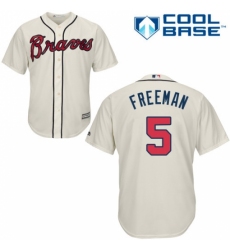 Men's Majestic Atlanta Braves #5 Freddie Freeman Replica Cream Alternate 2 Cool Base MLB Jersey
