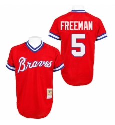 Men's Mitchell and Ness Atlanta Braves #5 Freddie Freeman Replica Red Throwback MLB Jersey