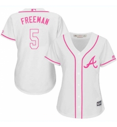 Women's Majestic Atlanta Braves #5 Freddie Freeman Authentic White Fashion Cool Base MLB Jersey