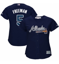 Women's Majestic Atlanta Braves #5 Freddie Freeman Replica Blue Alternate Road Cool Base MLB Jersey