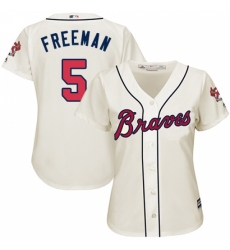 Women's Majestic Atlanta Braves #5 Freddie Freeman Replica Cream Alternate 2 Cool Base MLB Jersey