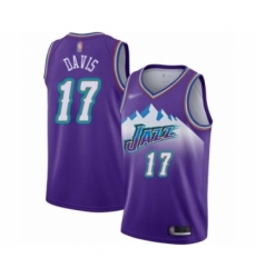 Men's Utah Jazz #17 Ed Davis Authentic Purple Hardwood Classics Basketball Jersey