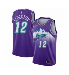 Men's Utah Jazz #12 John Stockton Authentic Purple Hardwood Classics Basketball Jersey