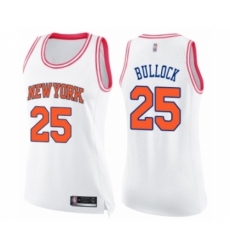 Women's New York Knicks #25 Reggie Bullock Swingman White Pink Fashion Basketball Jersey