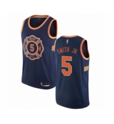 Men's New York Knicks #5 Dennis Smith Jr. Authentic Navy Blue Basketball Jersey - City Edition