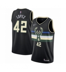 Men's Milwaukee Bucks #42 Robin Lopez Authentic Black Finished Basketball Jersey - Statement Edition