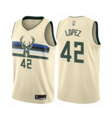 Men's Milwaukee Bucks #42 Robin Lopez Authentic Cream Basketball Jersey - City Edition