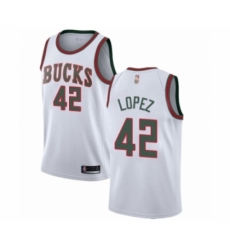 Men's Milwaukee Bucks #42 Robin Lopez Authentic White Fashion Hardwood Classics Basketball Jersey