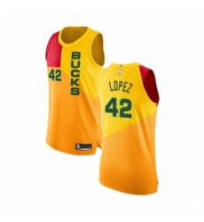 Men's Milwaukee Bucks #42 Robin Lopez Authentic Yellow Basketball Jersey - City Edition