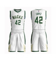 Men's Milwaukee Bucks #42 Robin Lopez Swingman White Basketball Suit Jersey - Association Edition
