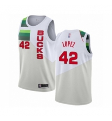 Men's Milwaukee Bucks #42 Robin Lopez White Swingman Jersey - Earned Edition