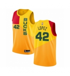 Youth Milwaukee Bucks #42 Robin Lopez Swingman Yellow Basketball Jersey - City Edition