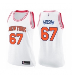 Women's New York Knicks #67 Taj Gibson Swingman White Pink Fashion Basketball Jerse