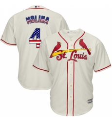Men's Majestic St. Louis Cardinals #4 Yadier Molina Authentic Cream USA Flag Fashion MLB Jersey