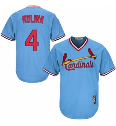 Men's Majestic St. Louis Cardinals #4 Yadier Molina Authentic Light Blue Cooperstown MLB Jersey