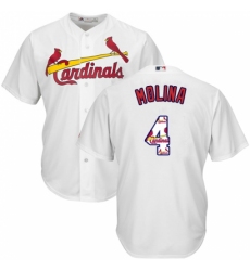 Men's Majestic St. Louis Cardinals #4 Yadier Molina Authentic White Team Logo Fashion Cool Base MLB Jersey