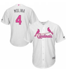 Men's Majestic St. Louis Cardinals #4 Yadier Molina Replica White 2016 Mother's Day Cool Base MLB Jersey