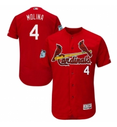 Men's Majestic St. Louis Cardinals #4 Yadier Molina Scarlet 2017 Spring Training Authentic Collection Flex Base MLB Jersey