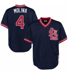 Men's Mitchell and Ness St. Louis Cardinals #4 Yadier Molina Authentic Navy Blue Throwback MLB Jersey