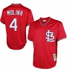 Men's Mitchell and Ness St. Louis Cardinals #4 Yadier Molina Authentic Red Throwback MLB Jersey