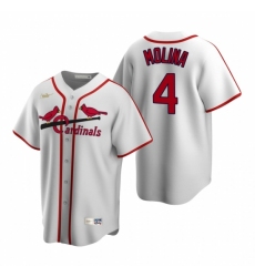 Men's Nike St. Louis Cardinals #4 Yadier Molina White Cooperstown Collection Home Stitched Baseball Jersey