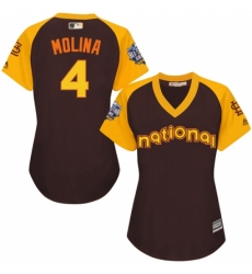 Women's Majestic St. Louis Cardinals #4 Yadier Molina Authentic Brown 2016 All-Star National League BP Cool Base MLB Jersey