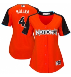 Women's Majestic St. Louis Cardinals #4 Yadier Molina Authentic Orange National League 2017 MLB All-Star MLB Jersey