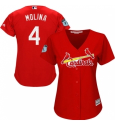 Women's Majestic St. Louis Cardinals #4 Yadier Molina Authentic Scarlet 2017 Spring Training Cool Base MLB Jersey