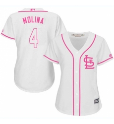 Women's Majestic St. Louis Cardinals #4 Yadier Molina Authentic White Fashion MLB Jersey