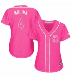 Women's Majestic St. Louis Cardinals #4 Yadier Molina Replica Pink Fashion MLB Jersey