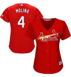 Women's Majestic St. Louis Cardinals #4 Yadier Molina Replica Red Alternate Cool Base MLB Jersey