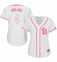 Women's Majestic St. Louis Cardinals #4 Yadier Molina Replica White Fashion MLB Jersey