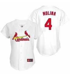 Women's Majestic St. Louis Cardinals #4 Yadier Molina Replica White MLB Jersey