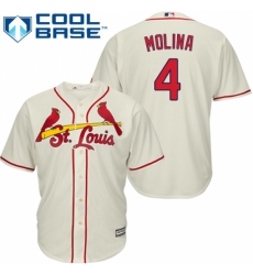 Youth Majestic St. Louis Cardinals #4 Yadier Molina Authentic Cream Alternate Cool Base MLB Jersey
