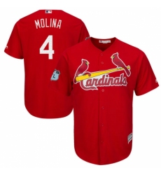Youth Majestic St. Louis Cardinals #4 Yadier Molina Authentic Scarlet 2017 Spring Training Cool Base MLB Jersey