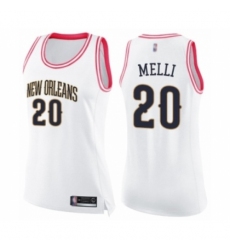 Women's New Orleans Pelicans #20 Nicolo Melli Swingman White Pink Fashion Basketball Jersey