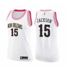 Women's New Orleans Pelicans #15 Frank Jackson Swingman White Pink Fashion Basketball Jersey