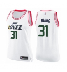 Women's Utah Jazz #31 Georges Niang Swingman White Pink Fashion Basketball Jersey