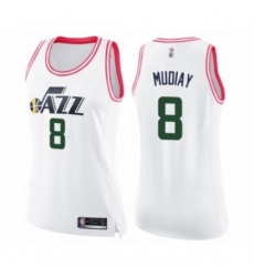Women's Utah Jazz #8 Emmanuel Mudiay Swingman White Pink Fashion Basketball Jerse