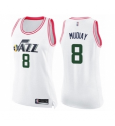 Women's Utah Jazz #8 Emmanuel Mudiay Swingman White Pink Fashion Basketball Jerse