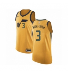Men's Utah Jazz #3 Justin Wright-Foreman Authentic Gold Basketball Jersey Statement Edition