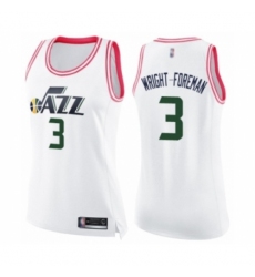 Women's Utah Jazz #3 Justin Wright-Foreman Swingman White Pink Fashion Basketball Jersey