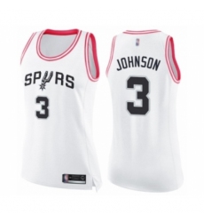 Women's San Antonio Spurs #3 Keldon Johnson Swingman White Pink Fashion Basketball Jerse