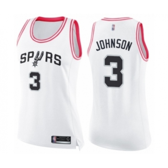 Women's San Antonio Spurs #3 Keldon Johnson Swingman White Pink Fashion Basketball Jerse Women's San Antonio Spurs #3 Keldon Johnson Swingman White Pink Fashion Basketball Jerse