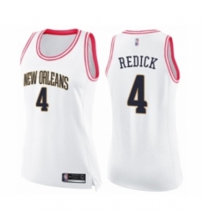 Women's New Orleans Pelicans #4 JJ Redick Swingman White Pink Fashion Basketball Jersey