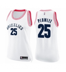Women's Memphis Grizzlies #25 Miles Plumlee Swingman White Pink Fashion Basketball Jersey