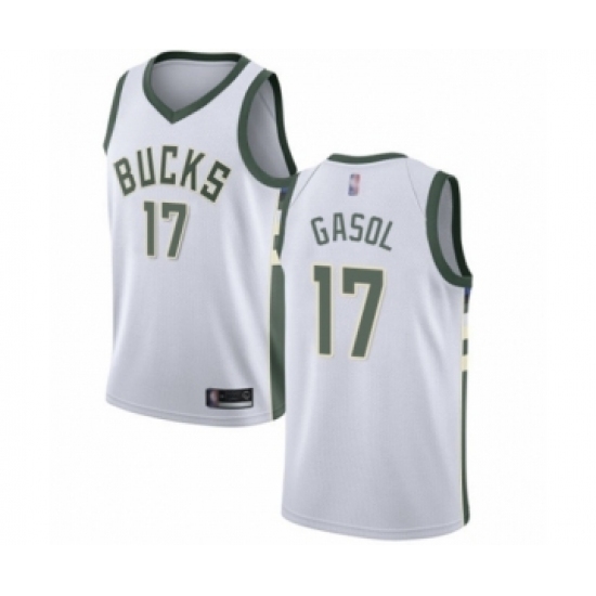 Men's Milwaukee Bucks #17 Pau Gasol Authentic White Basketball Jersey - Association Edition Men's Milwaukee Bucks #17 Pau Gasol Authentic White Basketball Jersey - Association Edition