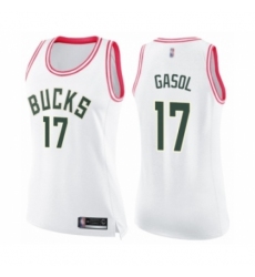 Women's Milwaukee Bucks #17 Pau Gasol Swingman White Pink Fashion Basketball Jersey